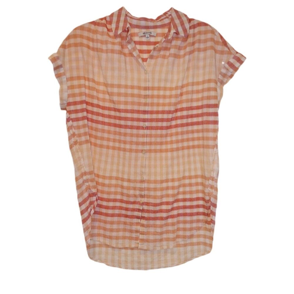 Madewell Central Ombré Gingham 100% Cotton Blouse Size S Vacation Weekend Spring